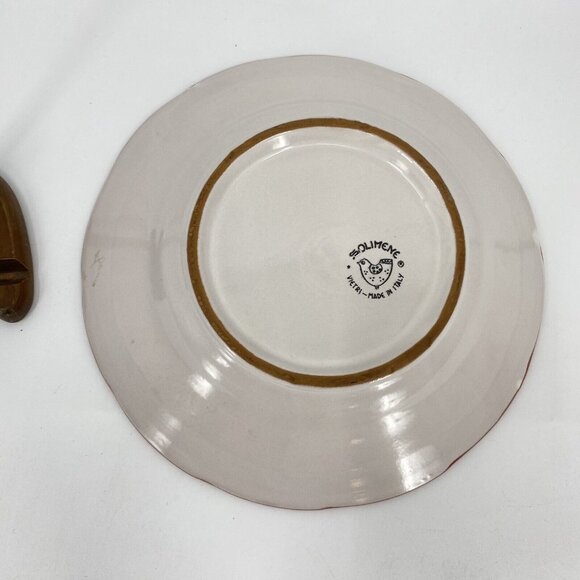 Red Cows Vietri Solimene Italy Cow Bowl 9.5" Across Wide Rim - Picture 3 of 4